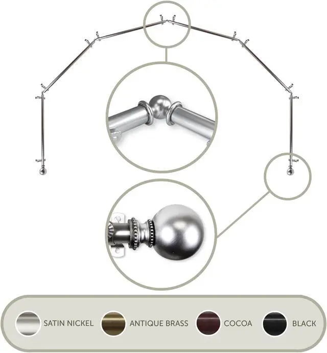 Main image of Lex 13/16 inch 6-Sided Bay Window Curtain Rod - Satin Nickel
