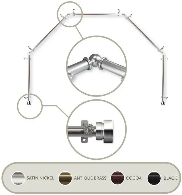 Main image of Thornhill 13/16 inch 5-Sided Bay Window Curtain Rod - Satin Nickel