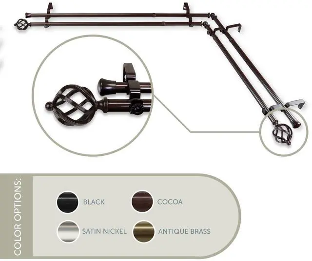 Main image of Roman Double Corner Window Curtain Rod 13/16 inch 48-84" - Cocoa