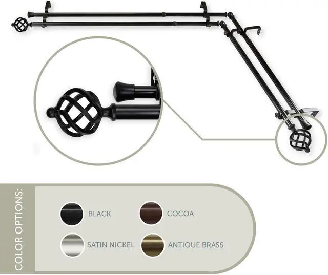 Main image of Roman Double Corner Window Curtain Rod 13/16 inch 66-120" - Black