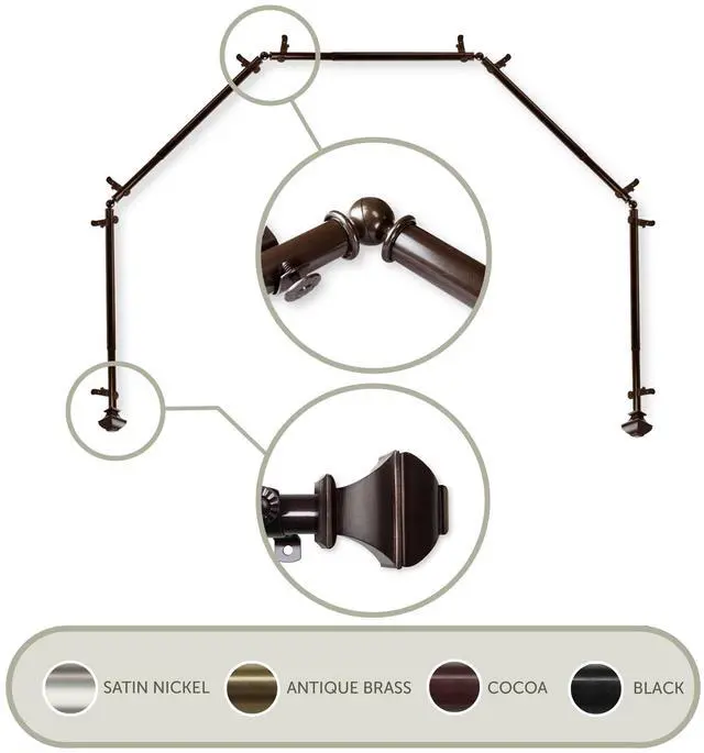 Main image of Maryland 13/16 inch 5-Sided Bay Window Curtain Rod - Cocoa