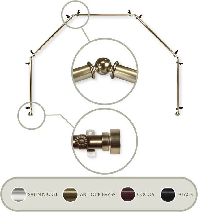 Main image of Thornhill 13/16 inch 5-Sided Bay Window Curtain Rod - Antique Brass