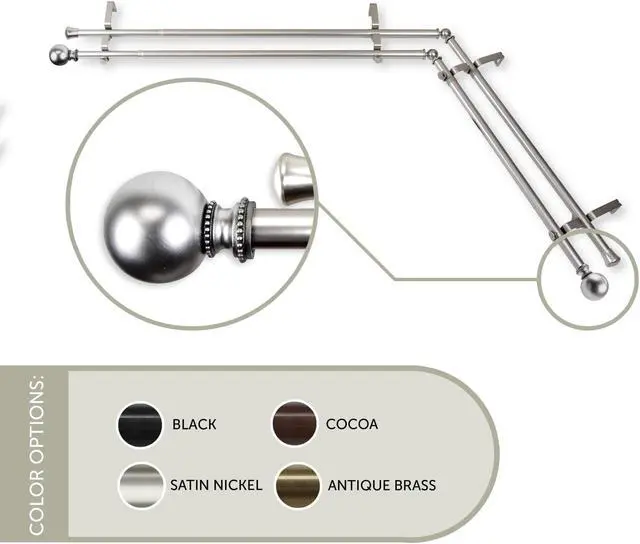 Main image of Lex Double Corner Window Curtain Rod 13/16 inch 28-48" - Satin Nickel