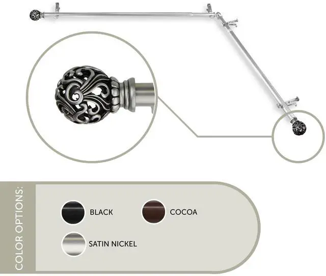 Main image of Cilla Corner WIndow Curtain Rod 13/16 inch 66-120" - Satin Nickel