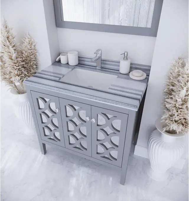 Alt view image 2 of 7 - Mediterraneo - 36 - Grey Cabinet + White Stripes Marble Countertop
