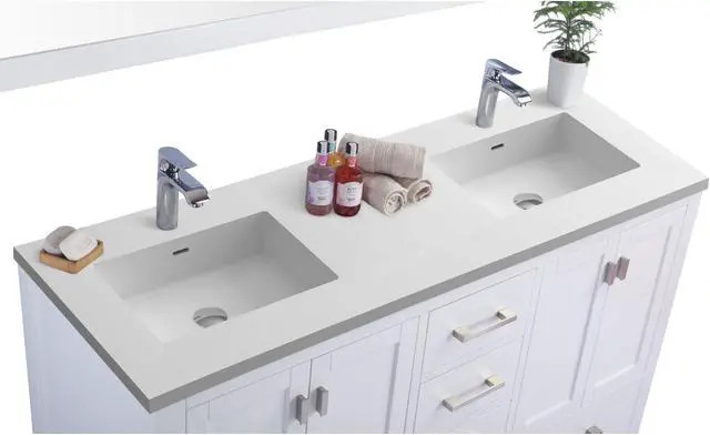 Alt view image 2 of 9 - Wilson 60 - White Cabinet + Matte White VIVA Stone Solid Surface Countertop