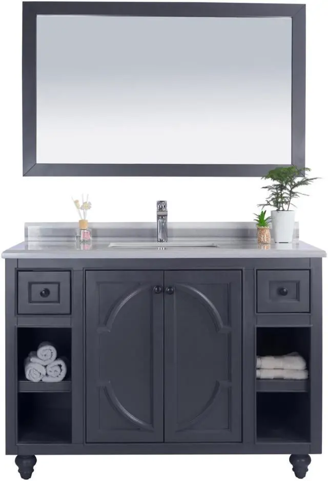 Main image of Odyssey - 48 - Maple Grey Cabinet + White Stripes Marble Countertop