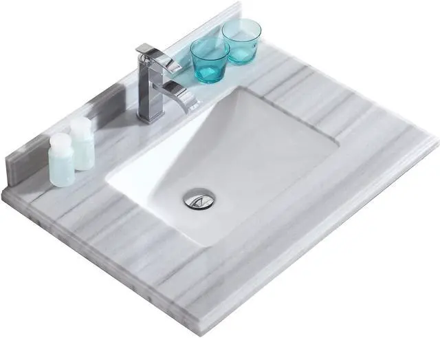 Main image of White Stripes Marble Countertop - 30" - Single Hole with Rectangular Sink