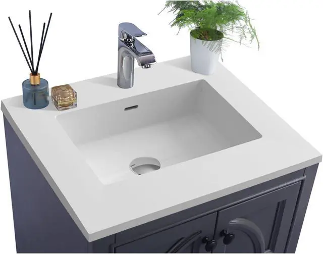 Alt view image 2 of 11 - Odyssey - 24 - Maple Grey Cabinet + Matte White VIVA Stone Solid Surface Countertop