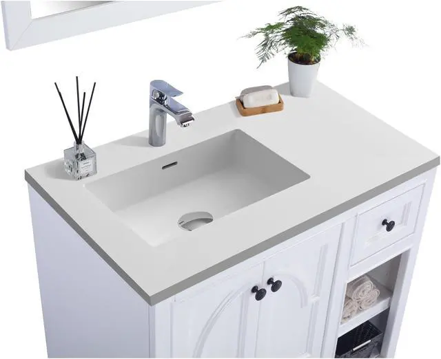 Alt view image 2 of 10 - Odyssey - 36 - White Cabinet + Matte White VIVA Stone Solid Surface Countertop