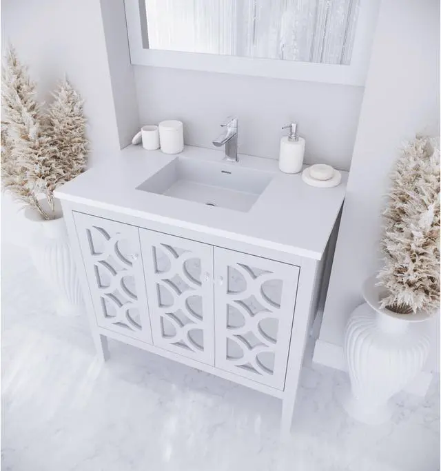 Alt view image 3 of 9 - Mediterraneo - 36 - White Cabinet + Matte White VIVA Stone Solid Surface Countertop