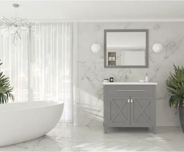 Alt view image 2 of 5 - Wimbledon - 36 - Grey Cabinet + Matte White VIVA Stone Solid Surface Countertop