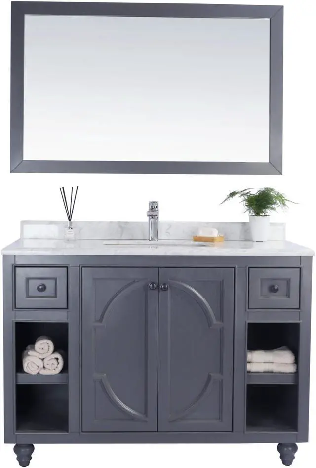 Main image of Odyssey - 48 - Maple Grey Cabinet + White Carrara Marble Countertop