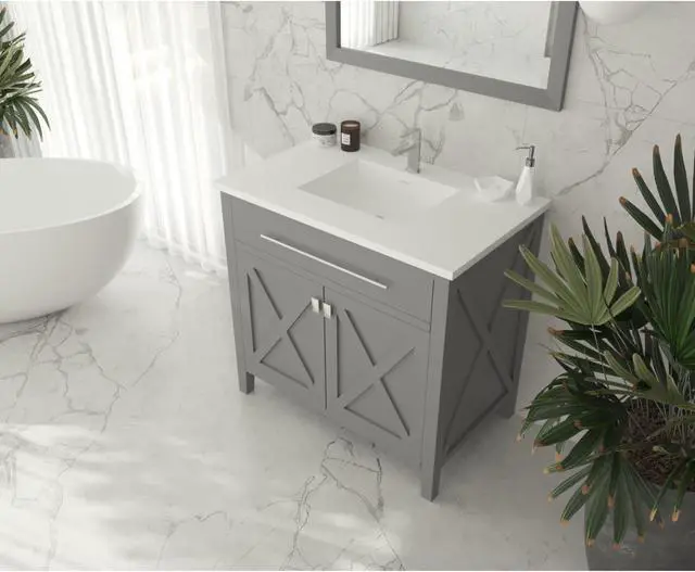 Alt view image 3 of 5 - Wimbledon - 36 - Grey Cabinet + Matte White VIVA Stone Solid Surface Countertop