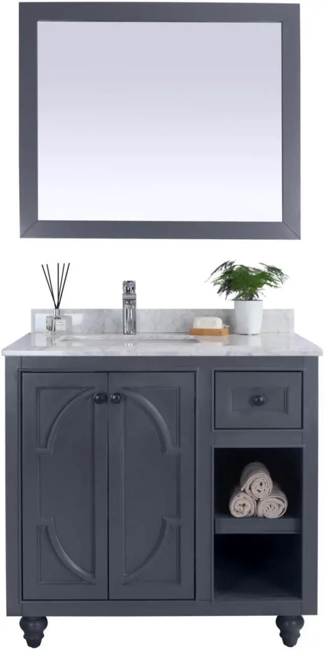 Main image of Odyssey - 36 - Maple Grey Cabinet + White Carrara Marble Countertop