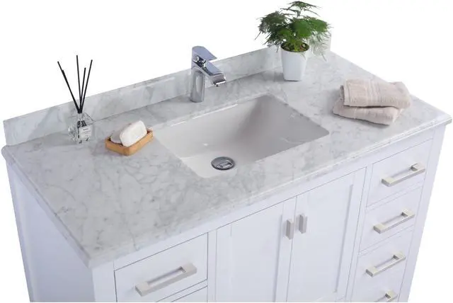 Alt view image 3 of 10 - Wilson 48 - White Cabinet + White Carrara Marble Countertop