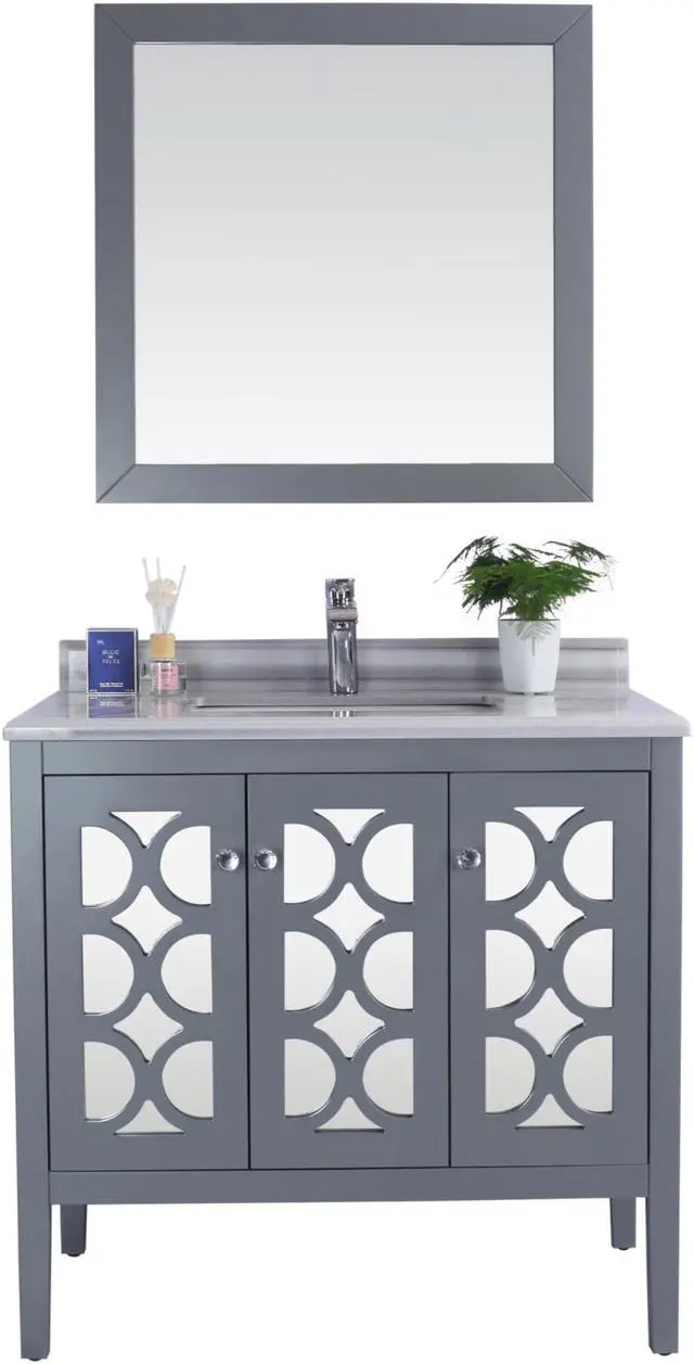 Main image of Mediterraneo - 36 - Grey Cabinet + White Stripes Marble Countertop