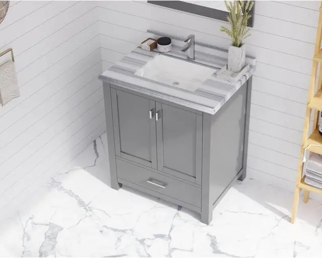 Alt view image 3 of 5 - White Stripes Marble Countertop - 30" - Single Hole with Rectangular Sink