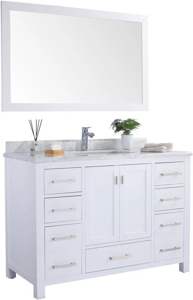 Alt view image 2 of 10 - Wilson 48 - White Cabinet + White Carrara Marble Countertop