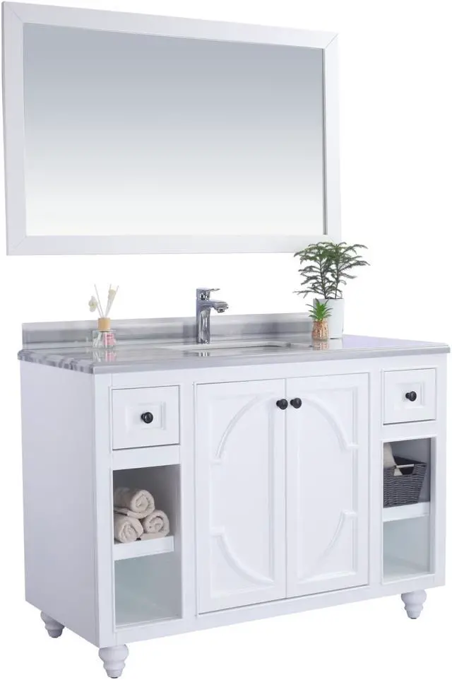 Alt view image 2 of 10 - Odyssey - 48 - White Cabinet + White Stripes Marble Countertop