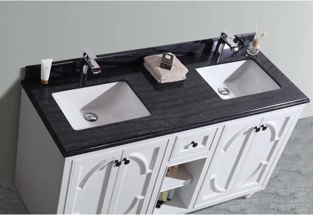 Alt view image 3 of 9 - Odyssey - 60 - White Cabinet + Black Wood Marble Countertop