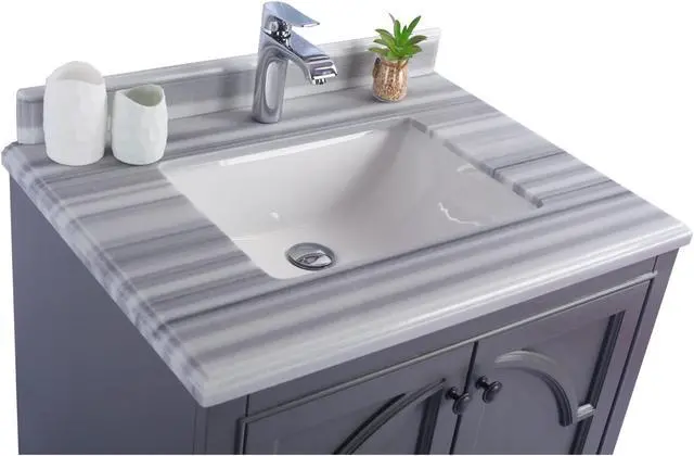 Alt view image 3 of 10 - Odyssey - 30 - Maple Grey Cabinet + White Stripes Marble Countertop