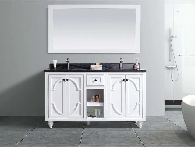 Main image of Odyssey - 60 - White Cabinet + Black Wood Marble Countertop