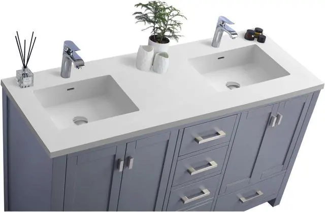 Alt view image 3 of 10 - Wilson 60 - Grey Cabinet + Matte White VIVA Stone Solid Surface Countertop