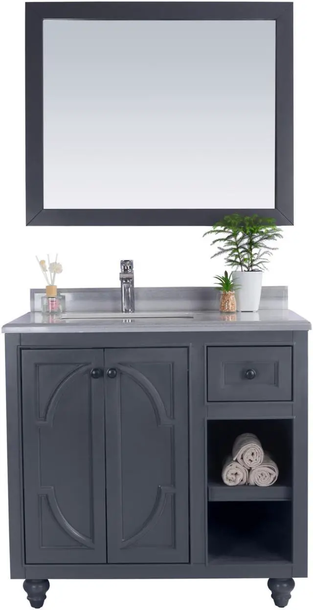 Main image of Odyssey - 36 - Maple Grey Cabinet + White Stripes Marble Countertop