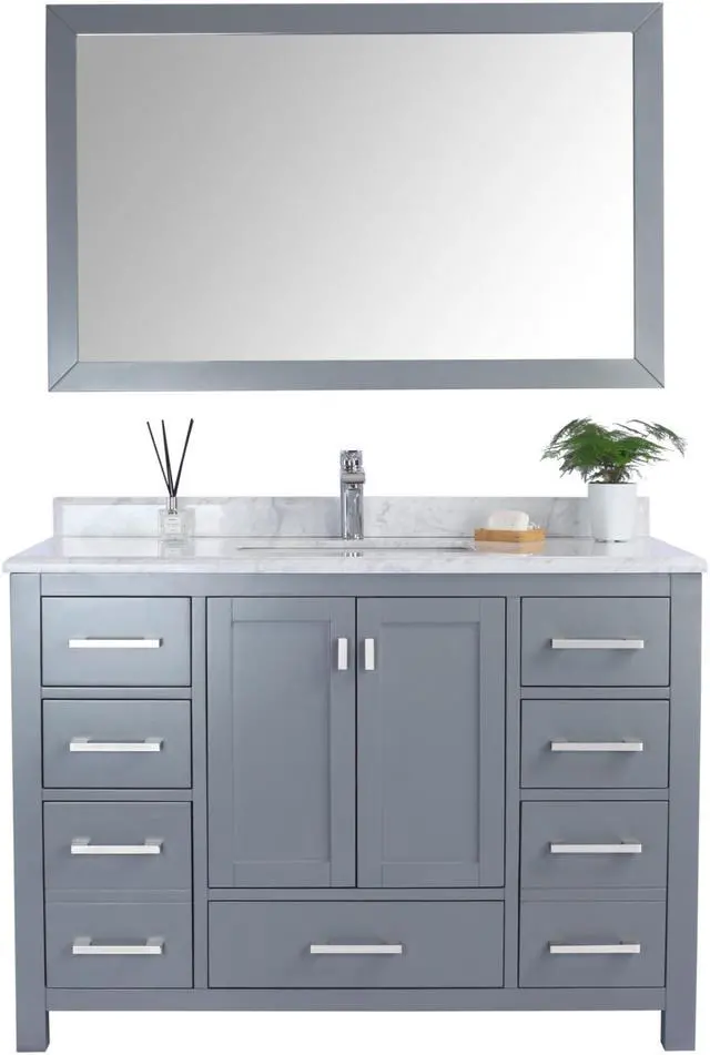 Main image of Wilson 48 - Grey Cabinet + White Carrara Marble Countertop