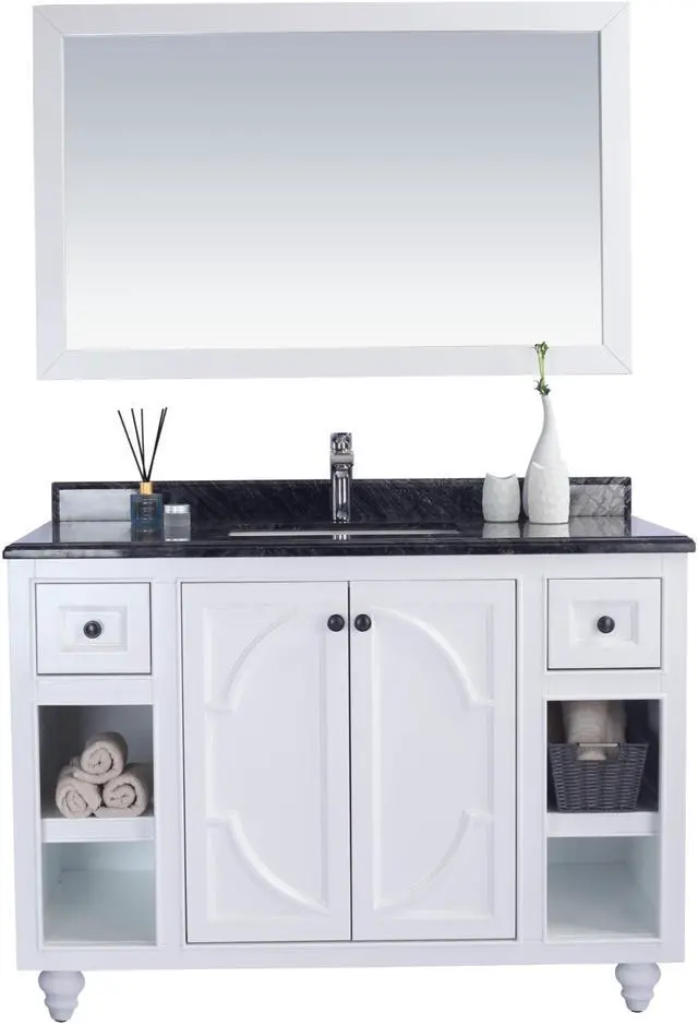 Main image of Odyssey - 48 - White Cabinet + Black Wood Marble Countertop