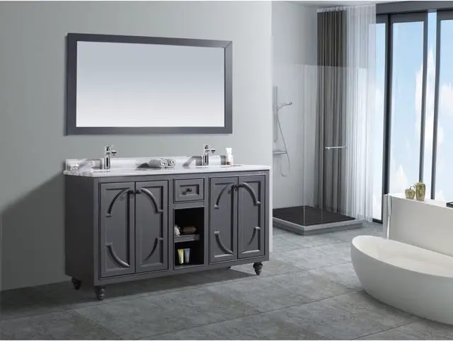 Alt view image 2 of 10 - Odyssey - 60 - Maple Grey Cabinet + White Stripes Marble Countertop