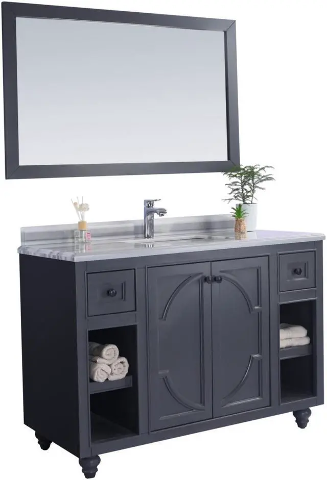 Alt view image 2 of 10 - Odyssey - 48 - Maple Grey Cabinet + White Stripes Marble Countertop