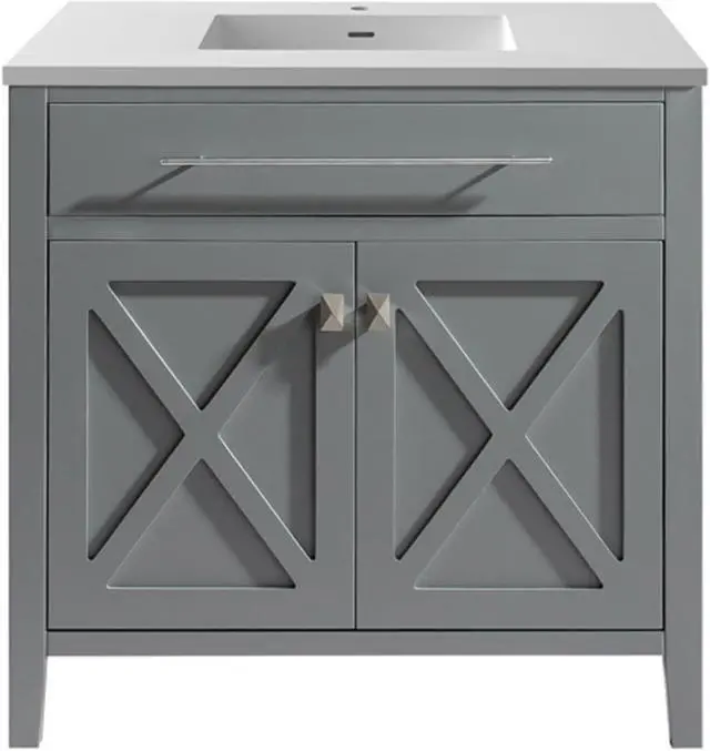 Main image of Wimbledon - 36 - Grey Cabinet + Matte White VIVA Stone Solid Surface Countertop