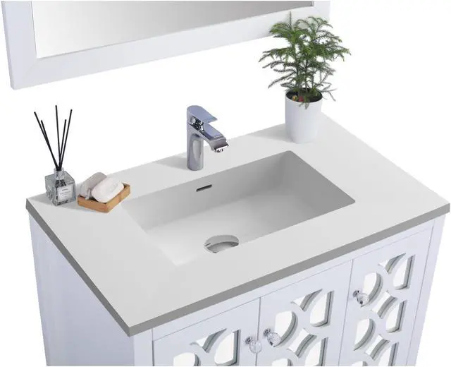 Alt view image 2 of 9 - Mediterraneo - 36 - White Cabinet + Matte White VIVA Stone Solid Surface Countertop
