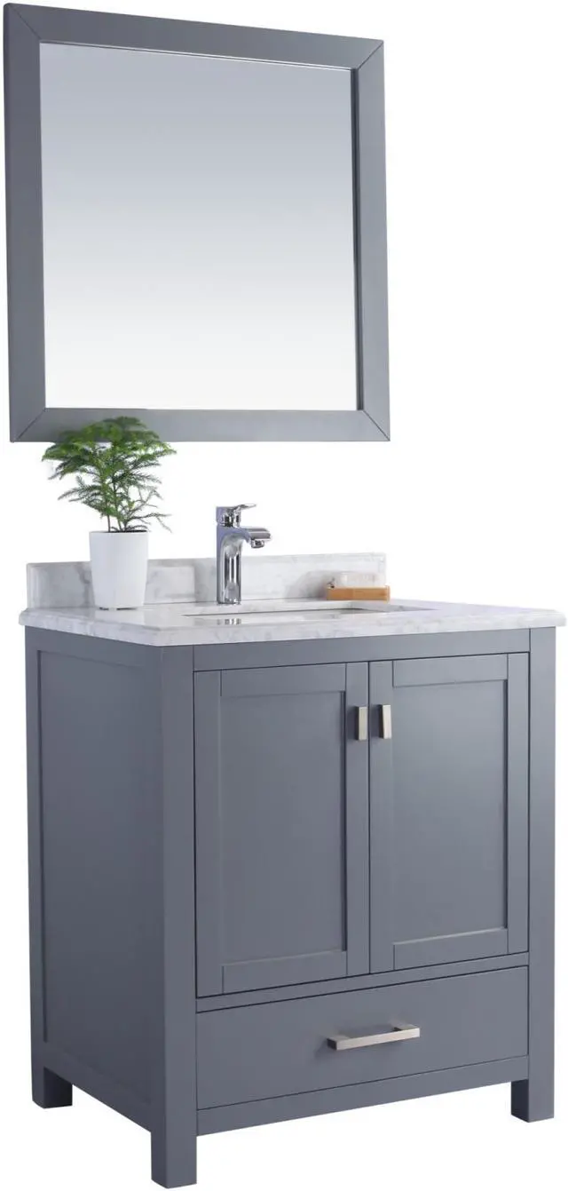 Alt view image 2 of 10 - Wilson 30 - Grey Cabinet + White Carrara Marble Countertop