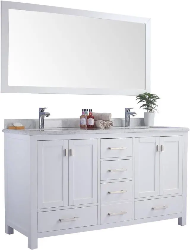 Alt view image 3 of 10 - Wilson 60 - White Cabinet + White Carrara Marble Countertop