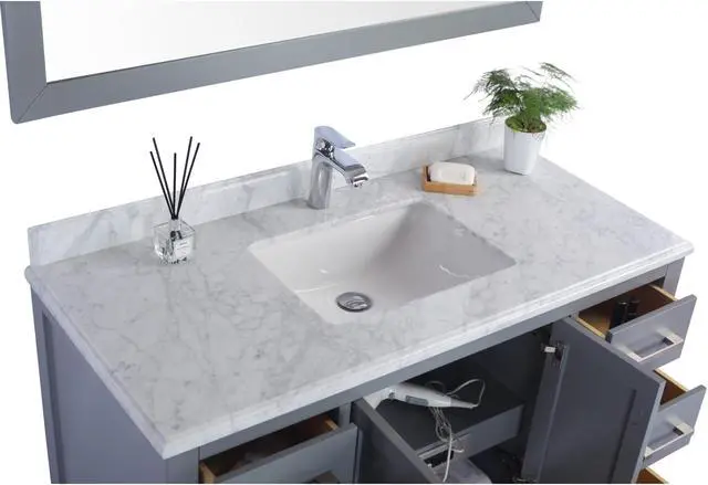 Alt view image 3 of 10 - Wilson 48 - Grey Cabinet + White Carrara Marble Countertop