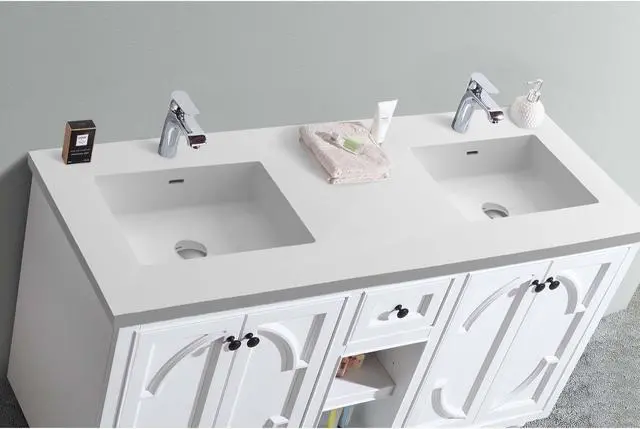 Alt view image 2 of 8 - Odyssey - 60 - White Cabinet + Matte White VIVA Stone Solid Surface Countertop