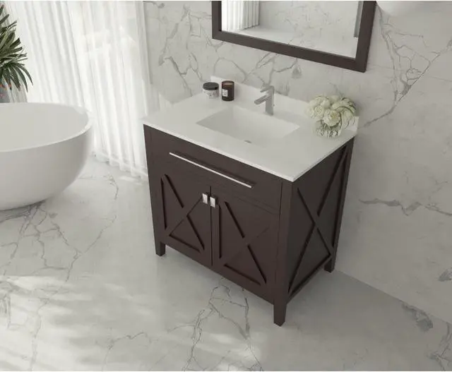 Alt view image 4 of 4 - White Quartz Marble Countertop - 30" - Single Hole with Rectangular Sink