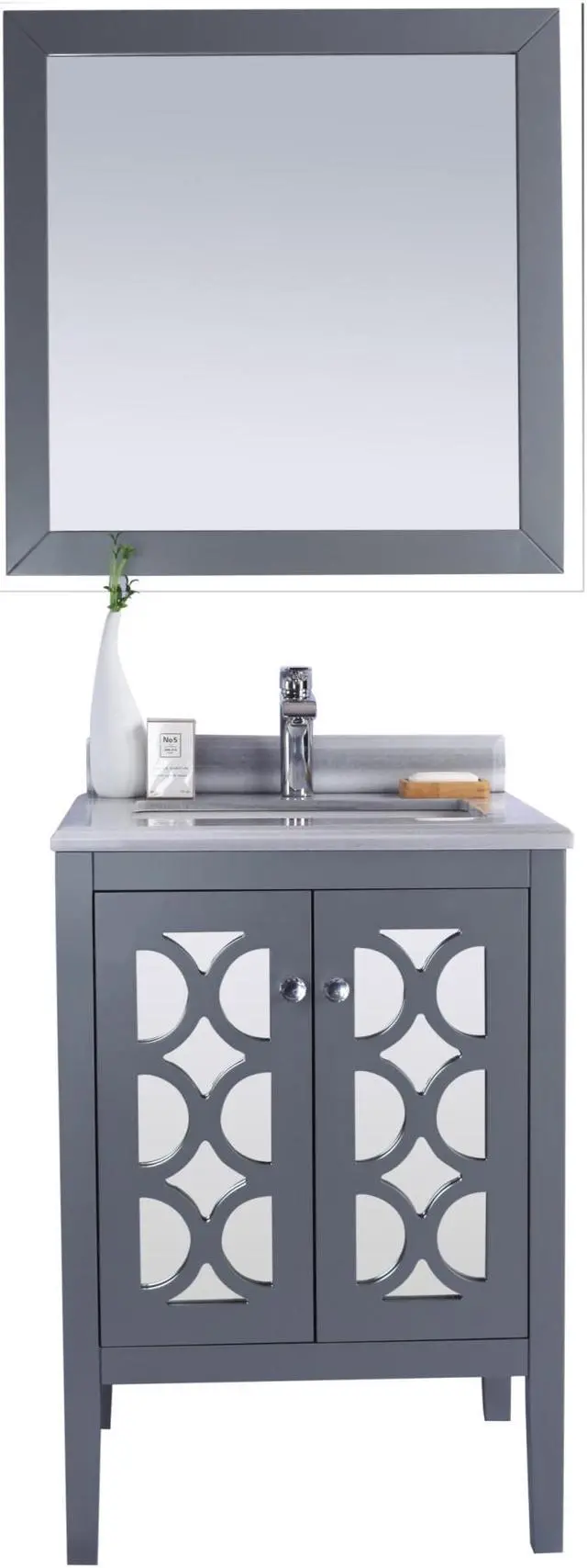 Main image of Mediterraneo - 24 - Grey Cabinet + White Stripes Marble Countertop