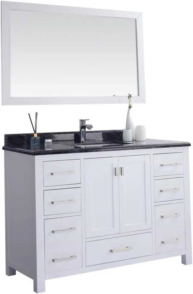 Alt view image 2 of 10 - Wilson 48 - White Cabinet + Black Wood Marble Countertop