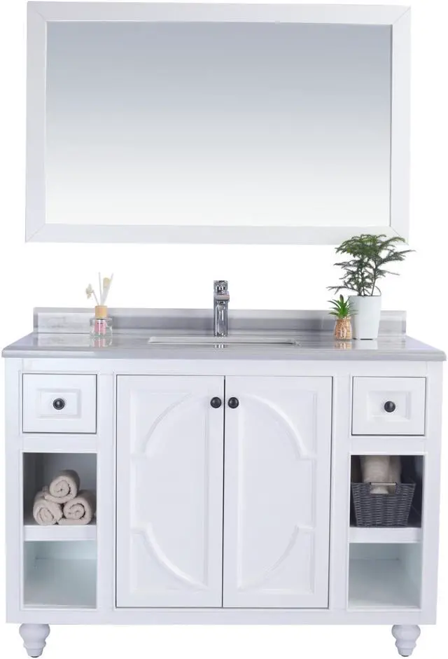 Main image of Odyssey - 48 - White Cabinet + White Stripes Marble Countertop