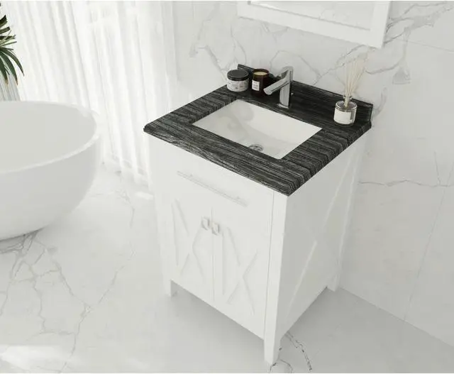 Alt view image 3 of 10 - Wimbledon - 24 - White Cabinet + Black Wood Marble Countertop