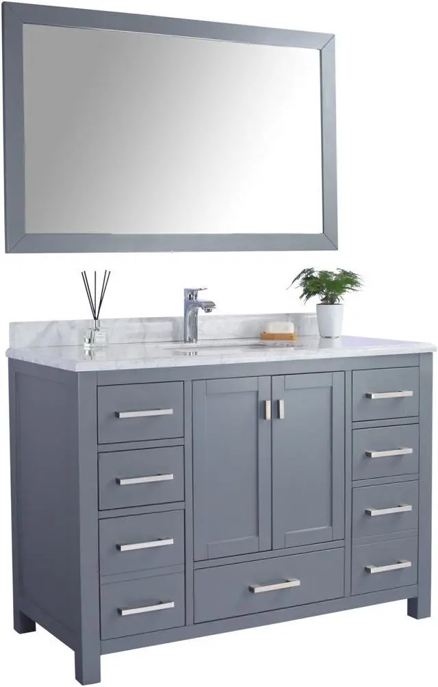 Alt view image 2 of 10 - Wilson 48 - Grey Cabinet + White Carrara Marble Countertop