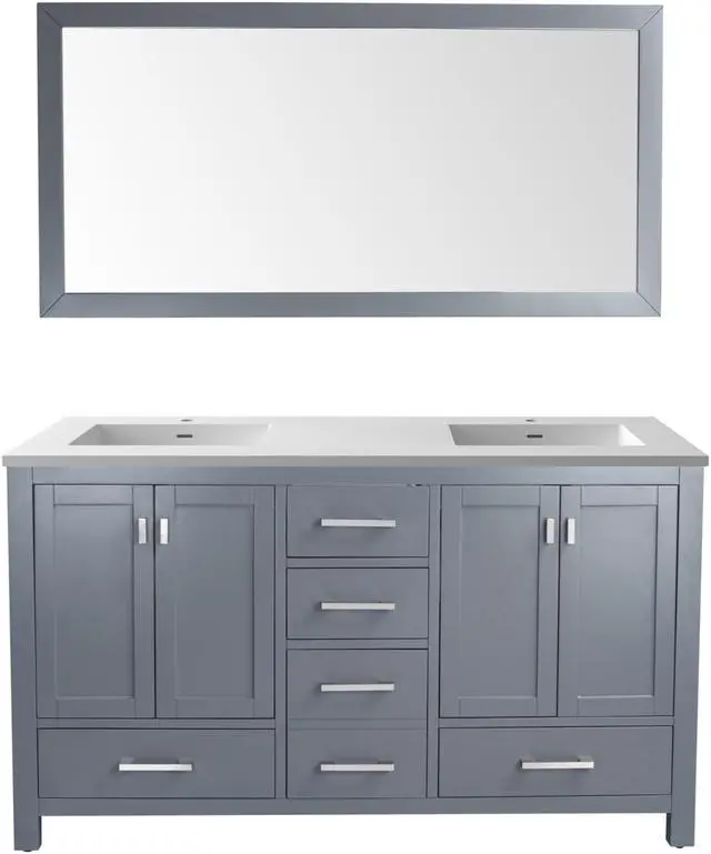 Main image of Wilson 60 - Grey Cabinet + Matte White VIVA Stone Solid Surface Countertop