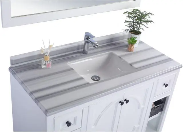 Alt view image 3 of 10 - Odyssey - 48 - White Cabinet + White Stripes Marble Countertop
