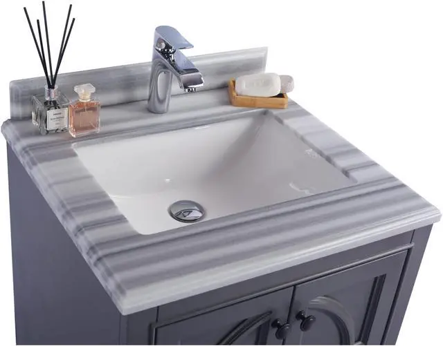 Alt view image 3 of 10 - Odyssey - 24 - Maple Grey Cabinet + White Stripes Marble Countertop
