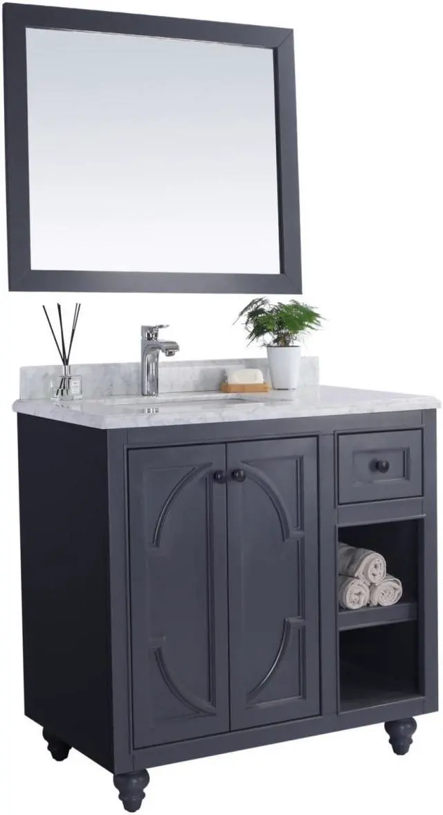 Alt view image 2 of 10 - Odyssey - 36 - Maple Grey Cabinet + White Carrara Marble Countertop