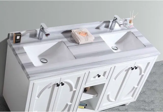 Alt view image 3 of 9 - Odyssey - 60 - White Cabinet + White Stripes Marble Countertop